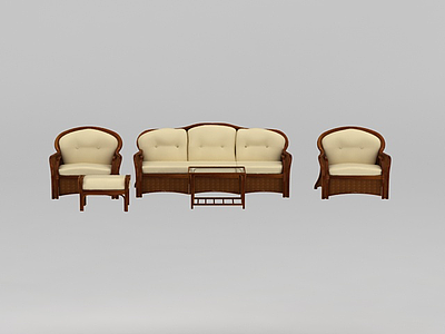 3d中式沙发茶几组合免费模型