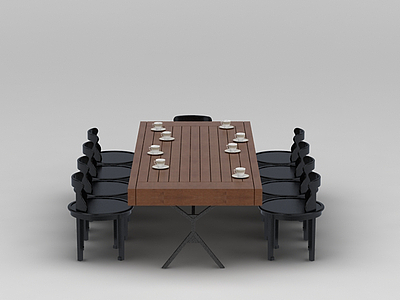 3d实木茶桌椅模型