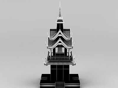 3d<font class='myIsRed'>寺庙</font>钟楼模型