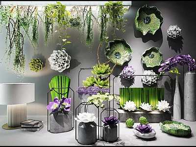 新中式花艺植物摆件组合3d模型