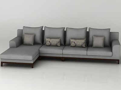 灰色布艺转角沙发3d模型