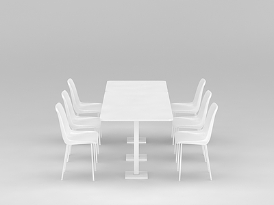 食堂白色6人餐桌椅模型3d模型