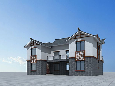 3d中式别墅房子模型