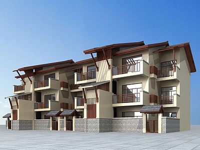 3d东南亚风格联排别墅模型