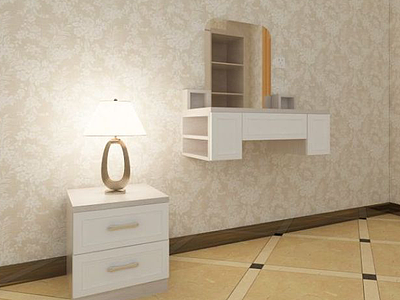 实木梳妆台床头柜模型3d模型