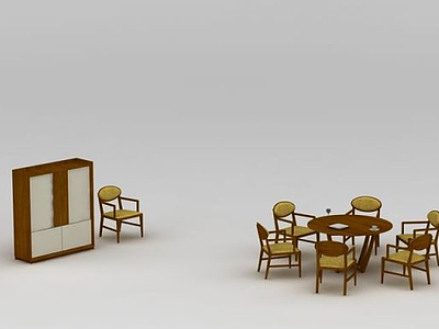 现代中式餐台椅模型
