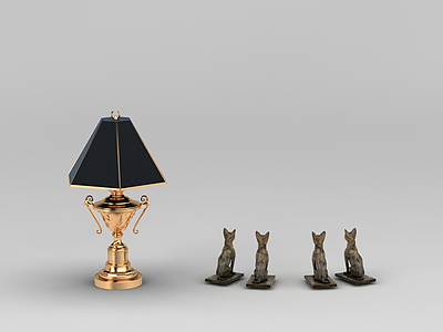 欧式台灯和猫摆件模型3d模型