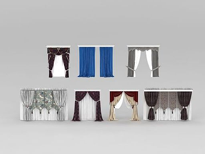 3d现代美式中式窗帘组合模型