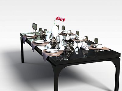 3d现代长方形餐桌模型