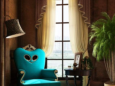 欧式豪华单人沙发窗帘组合模型3d模型