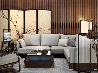 3d现代中式客厅沙发椅子组合模型