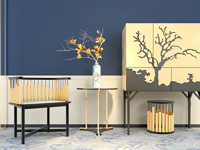 现代奢华椅子柜子组合模型3d模型