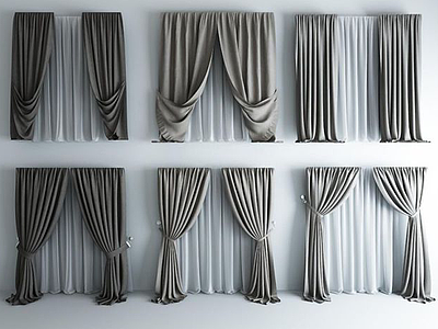 高品质现代素色窗帘模型3d模型