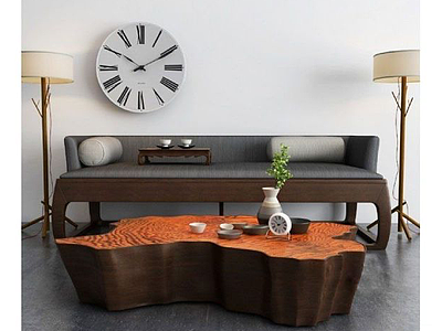 3d新中式沙发创意茶几组合模型