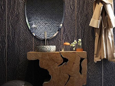 3d高档浴室洗手台盆浴袍组合模型