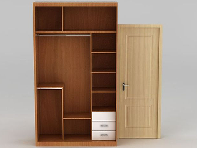 3d卧室实木无门衣柜模型
