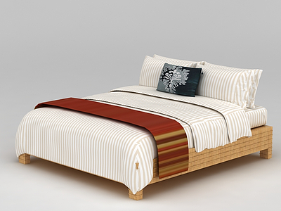 3d现代小清新双人床免费模型