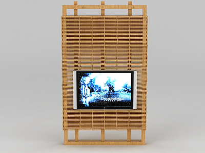 3d原木电视背景墙模型