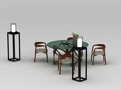 新中式个性餐桌椅模型3d模型