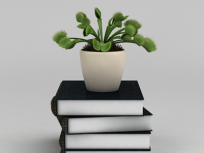 3d书和绿植盆栽免费模型
