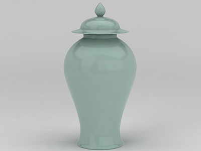 3d中式青色陶瓷花瓶罐模型