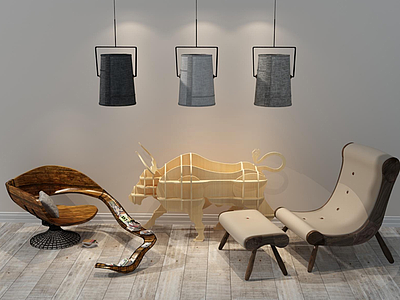 3d创意躺椅吊灯纸皮动物玩具组合模型
