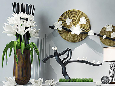 3d新中式花瓶饰品摆件组合模型