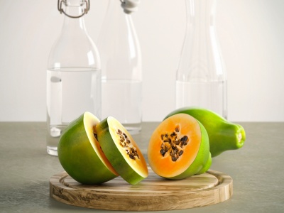 木瓜和玻璃瓶模型