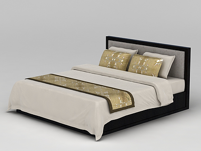 3d卧室简约实木双人床免费模型