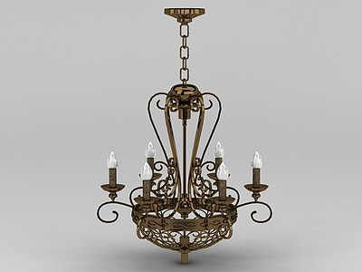 3d复古金属蜡烛吊灯免费模型