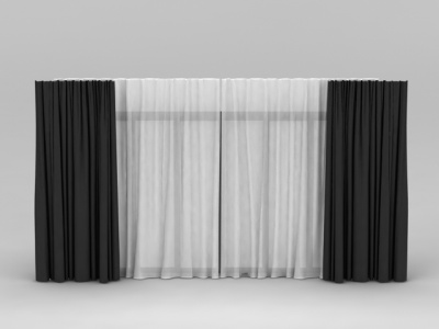 3d黑白双层窗帘免费模型