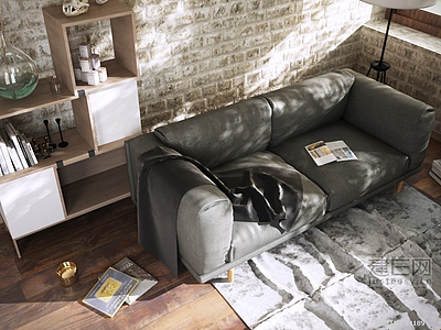 3d现代灰色布艺双人沙发模型