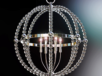 3d现代球形玻璃珠吊灯模型
