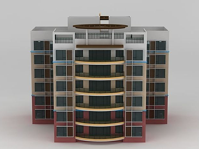 3d现代6层住宅楼模型