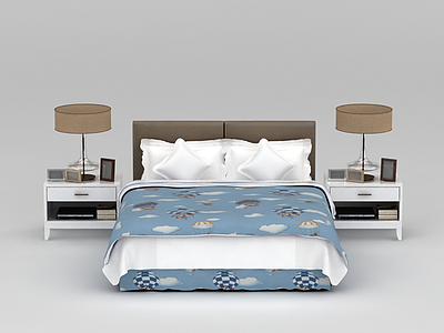 3d地中海风格双人床免费模型