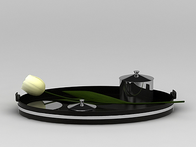 3d茶托盘和花模型