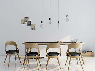 现代餐桌椅灯泡吊灯组合模型3d模型
