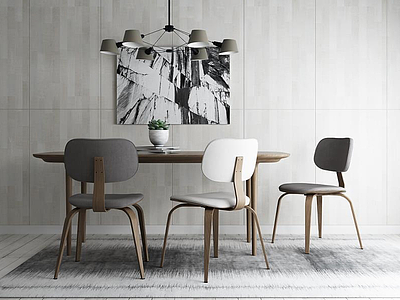 3d现代时尚简约餐桌椅组合模型