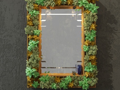 3d植物装饰边框镜子模型