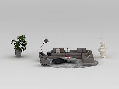 3d现代沙发茶几孔雀雕塑组合模型
