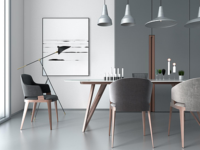 时尚北欧餐桌椅餐厅吊灯3d模型