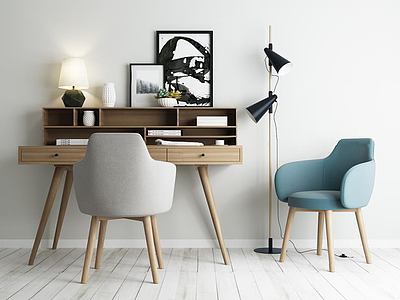 北欧书桌椅落地灯组合模型3d模型