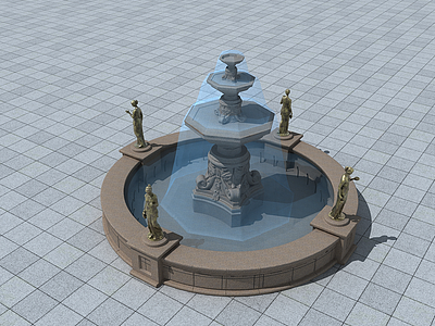 欧式广场小喷泉模型3d模型