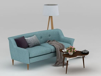 时尚北欧沙发高低茶几组合3d模型
