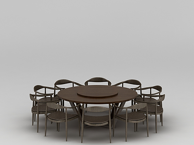 咖啡色多人圆形餐桌椅模型3d模型