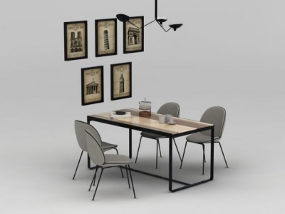 3d工业风餐桌椅模型