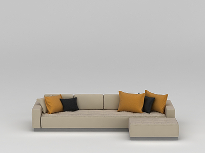 卡其色布艺长沙发模型3d模型