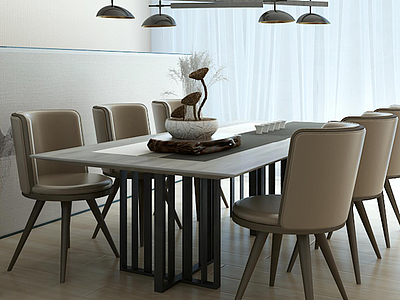 北欧现代餐桌椅吊灯组合模型3d模型