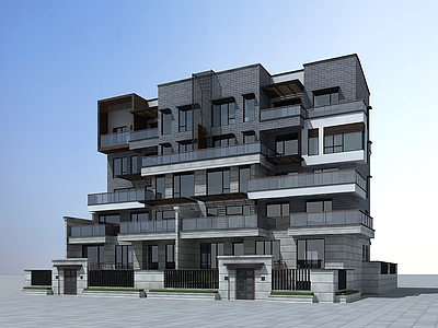 3d现代多层住宅楼模型