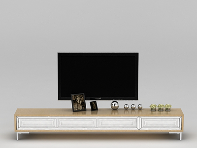 现代实木电视柜装饰摆件组合模型3d模型